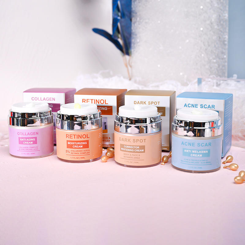 Nuova tendenza per la pelle, lozione viso antietà, crema idratante per la rimozione delle macchie scure, crema viso sbiancante organica