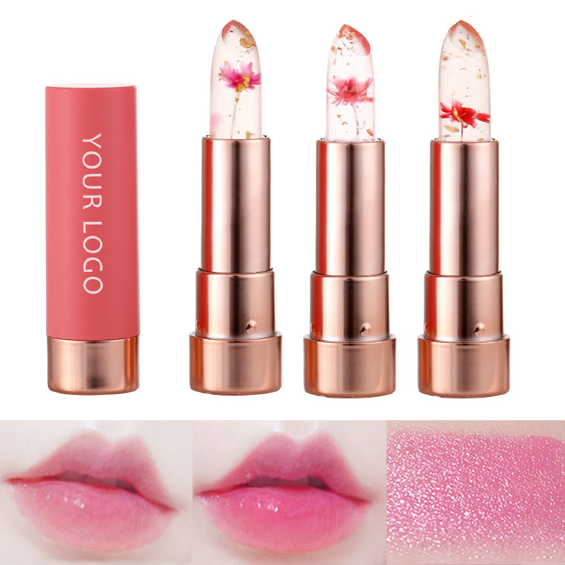 Rossetto gelatinoso che cambia colore trasparente con fiore